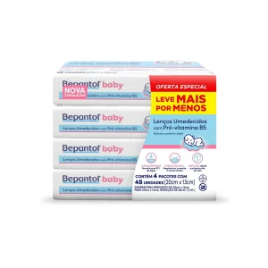 Kit Lenço Umedecido Bepantol Baby Sem Fragrância 48 unidades 4 pacotes