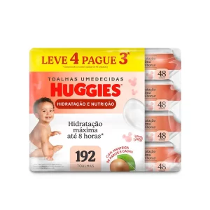 Kit Lenço Umedecido Huggies  Hidratação e Nutrição Sem Álcool 48 unidades 4 pacotes